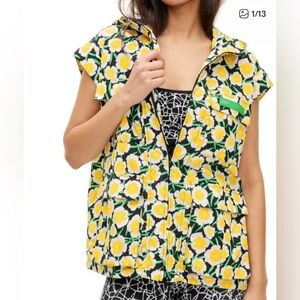 NWT DVF Nylon Packable Yellow Poppy Short Sleeve Hooded Vest women’s XS 2